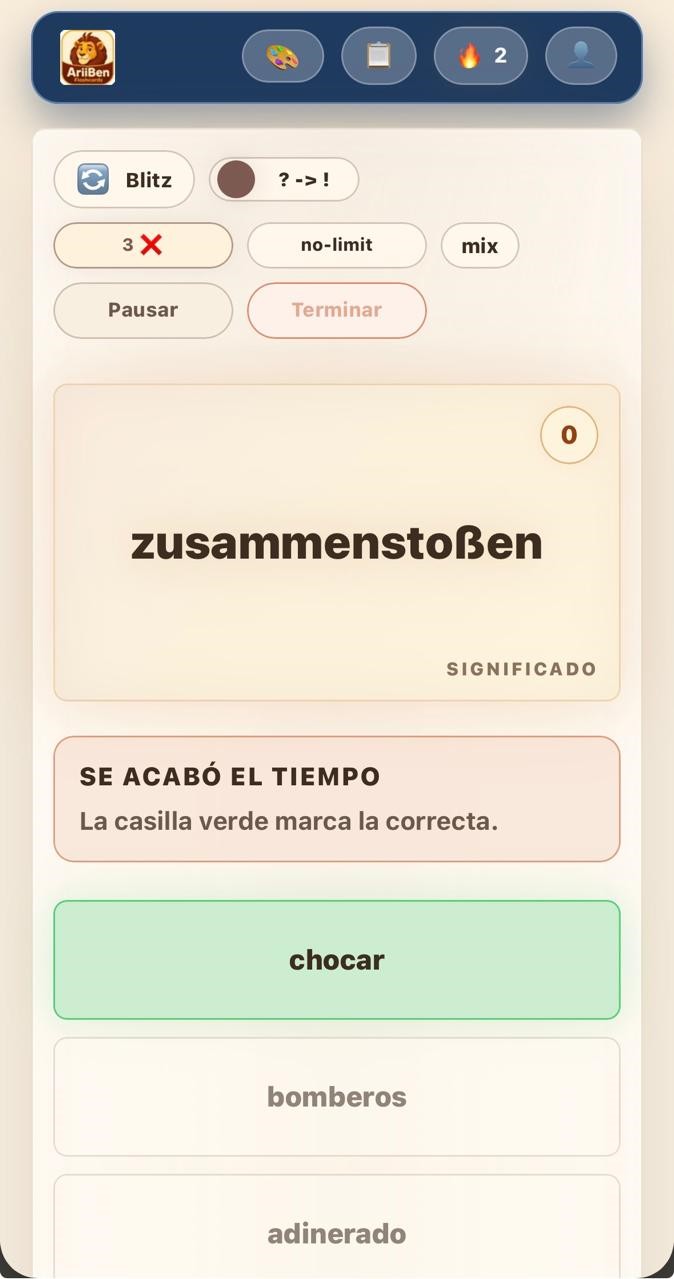 Flashcards Android - modo Blitz