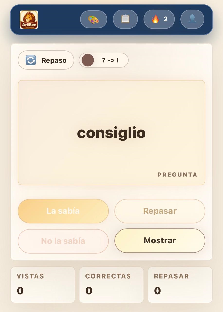 Flashcards Android - sesión de estudio