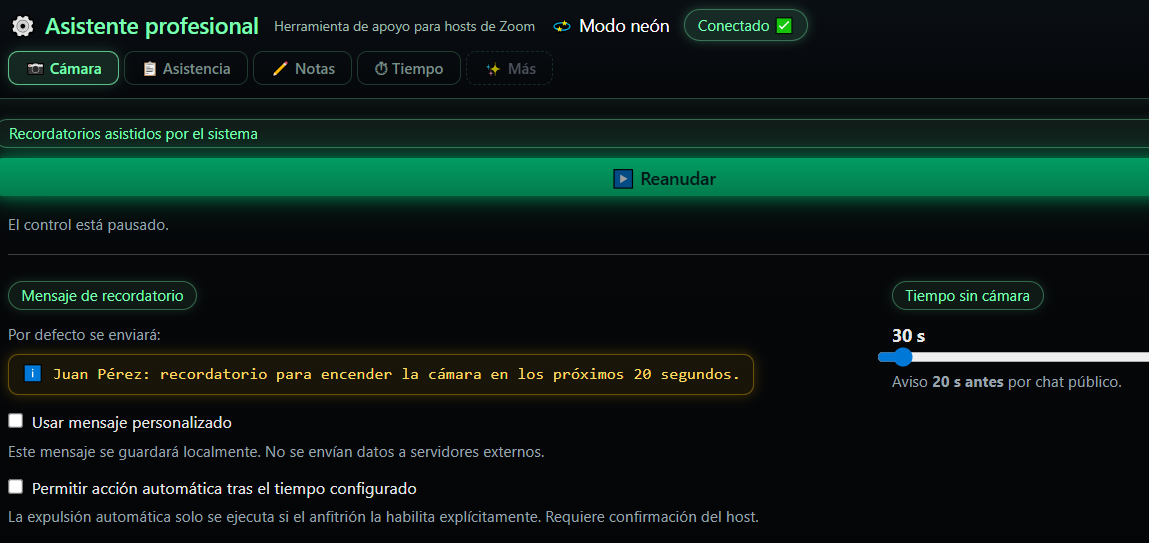 Asistente Profesional para Zoom - recordatorios